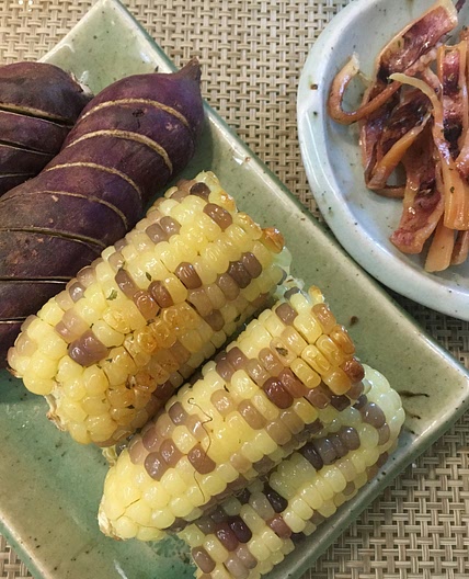 에어프라이어 간식. 반건조 오징어와 버터구이 옥수수,군고구마 air-fryer recipe.