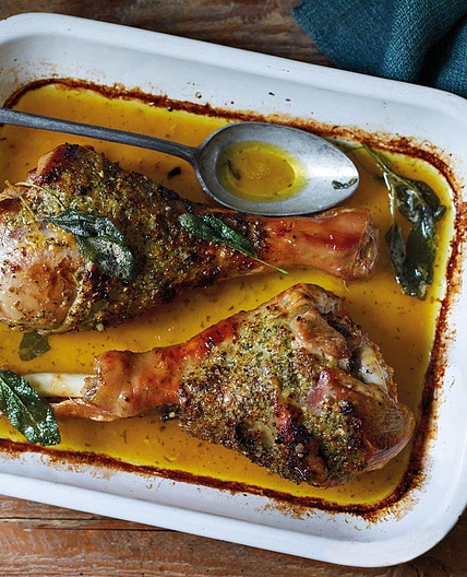 Turkey drumsticks with sage and onion butter
