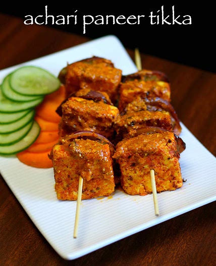 achari paneer tikka recipe | easy achari paneer tikka on tawa