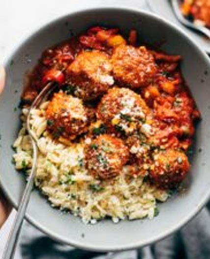 Chicken Meatballs with Peppers and Orzo