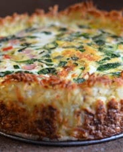 Spinach and Gruyere Cheese Quiche with a Hash Brown Crust