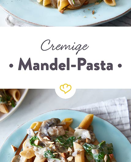 Vegane Vollkornnudeln in cremiger Champignon-Rahmsauce