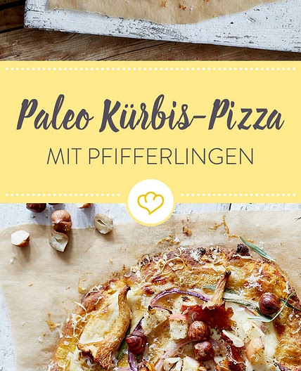 Paleo Kürbis-Pizza mit Pfifferlingen und Haselnüssen