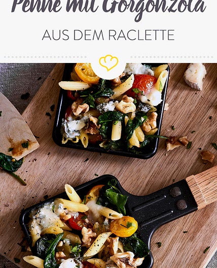Raclette: Penne mit Spinat, Tomaten und Gorgonzola