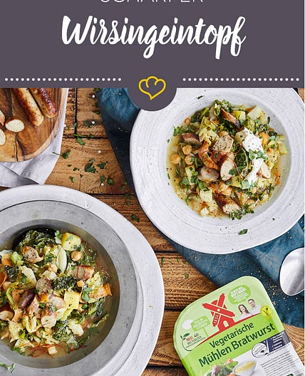 Scharfer Wirsingeintopf mit Kichererbsen und vegetarischer Bratwurst