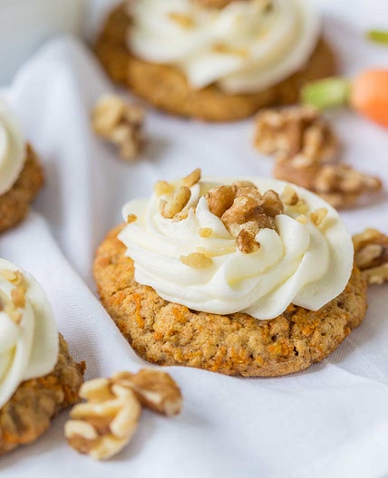 Walnut Carrot Cake Cookies with Cream Cheese Frosting