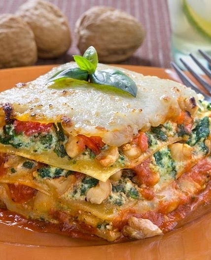 Spinach Lasagna with Walnut Pesto