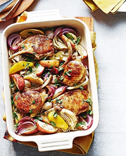 Cider-baked pork with apple and fennel