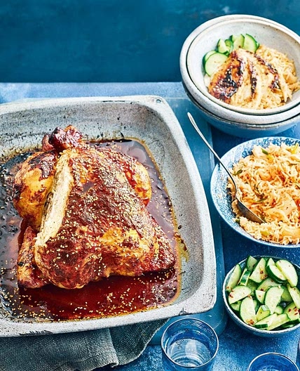 Korean-spiced roast chicken with kimchi fried rice