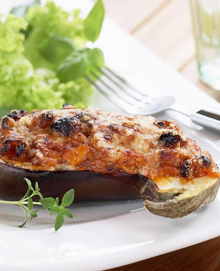 Simple Baked Eggplant, Tomato and Feta with Basil