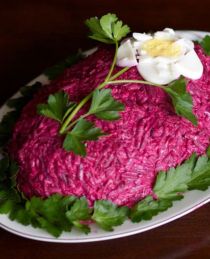 Russian Herring Salad Covered in Beets (Fur Coat)