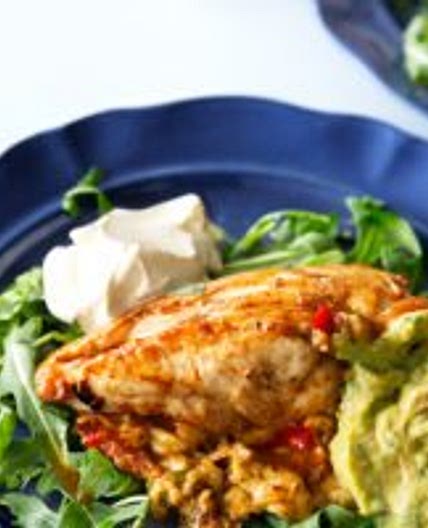 Keto cheese-filled chicken breast with guacamole