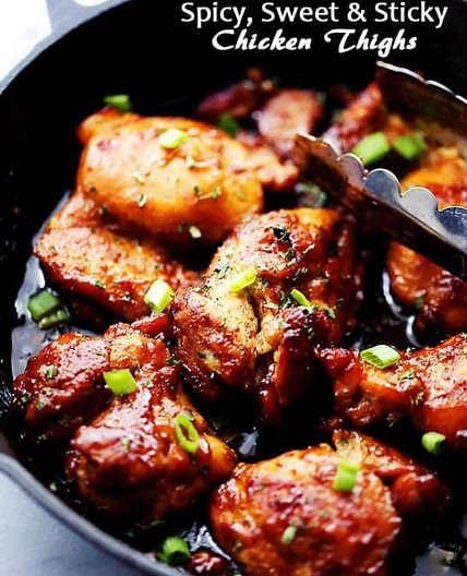 Spicy, Sweet and Sticky Chicken Thighs