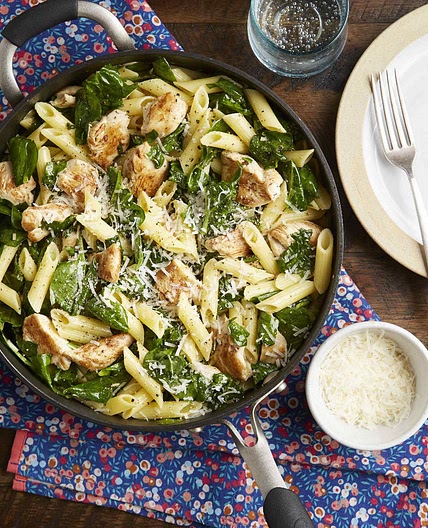 Chicken & Spinach Skillet Pasta with Lemon & Parmesan