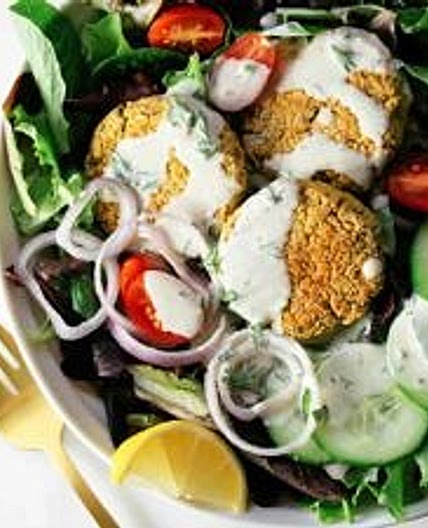 BAKED FALAFEL SALAD + TWO CREAMY DRESSINGS