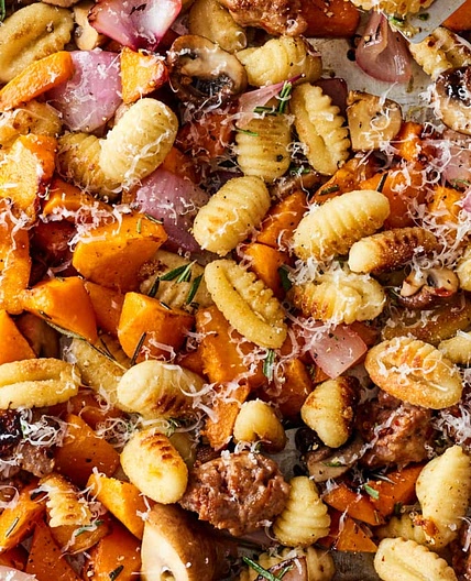 Crispy Sheet Pan Gnocchi with Mushrooms, Sausage, and Butternut Squash