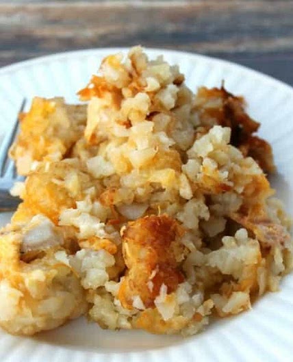 Crock Pot Cheesy Chicken, Bacon, & Tater Tot Bake