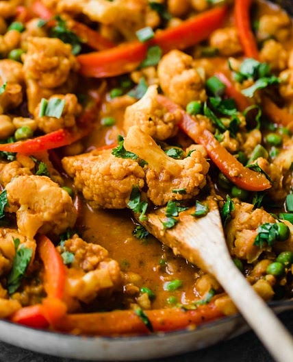 Thai Peanut Coconut Cauliflower Chickpea Curry