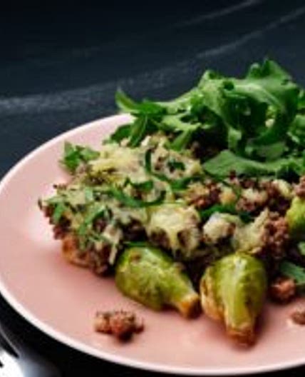 Keto Brussels sprouts and hamburger gratin