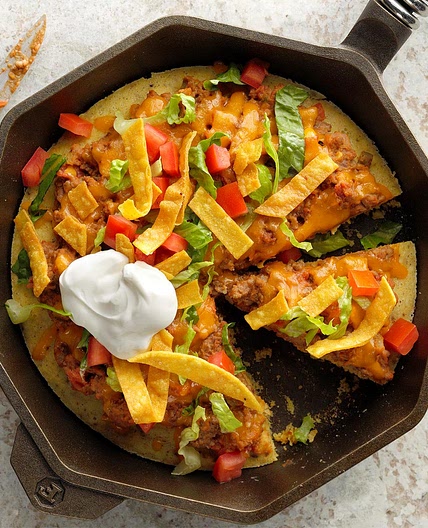 Taco Skillet Pizza with Cornbread Crust