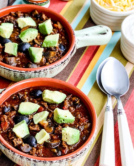 Beef and Sausage Chili (with Mushrooms and Olives)