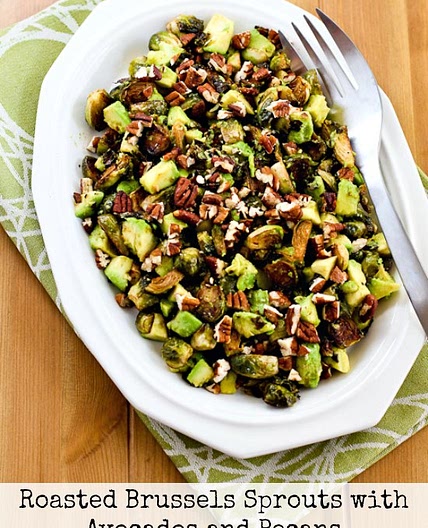 Roasted Brussels Sprouts with Avocados and Pecans