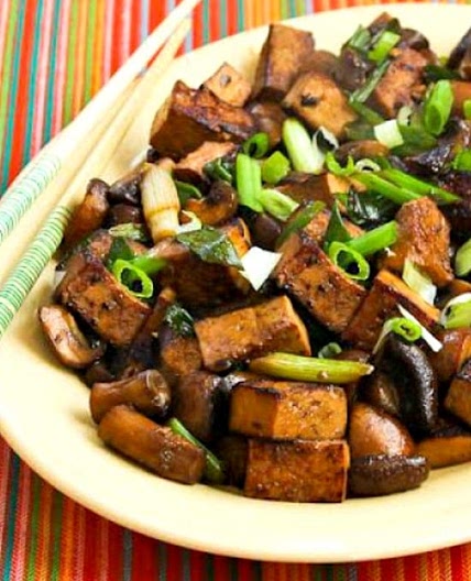 Stir-Fried Marinated Tofu and Mushrooms
