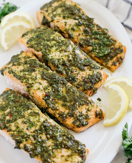 Easy Chimichurri Baked Salmon