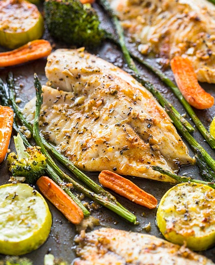 Healthy Sheet Pan Tilapia and Veggies + Meal-Prep