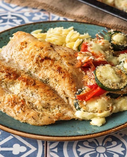 Winner Winner Chicken Orzo Dinner with Cheesy Roasted Veggies