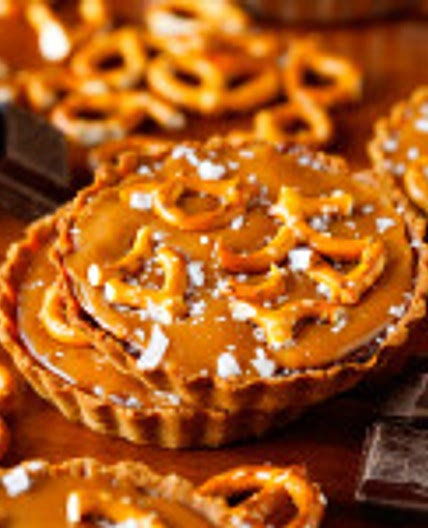 Chocolate Caramel Mini Tarts with Pretzel Crust