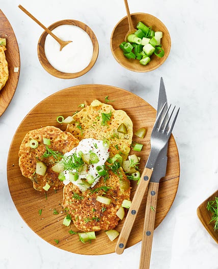 Crunchy Dill Chickpea Pancakes with Lemon-Garlic Aioli