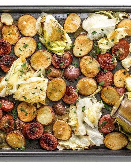One Pan Roasted Kielbasa and Cabbage Dinner
