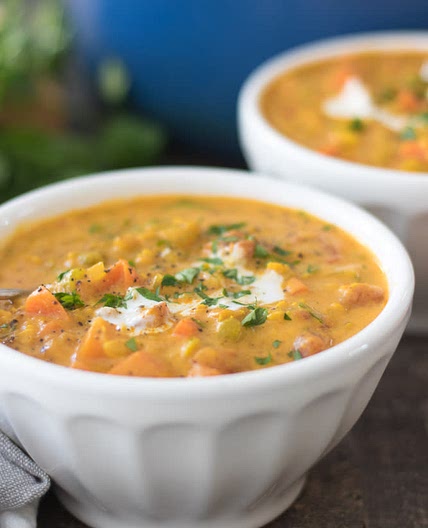 Creamy Split Pea Turmeric & Red Lentil Vegetable Soup
