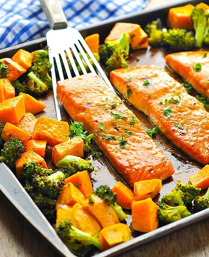 Maple Glazed Salmon Sheet Pan Dinner