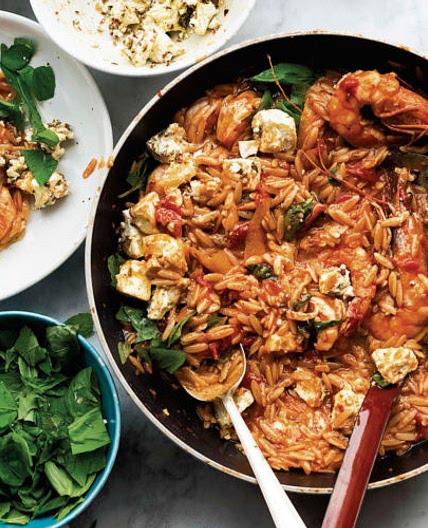 Orzo with Shrimp, Tomato, and Marinated Feta