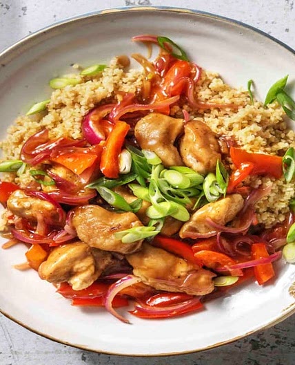 Sweet & Sour Style Chicken with Red Pepper and Bulgur Wheat