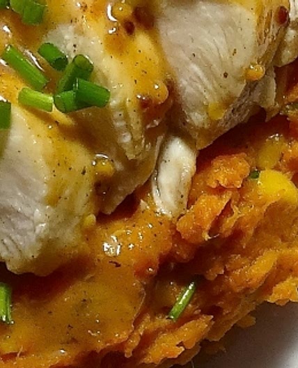 Sous Vide Honey Mustard Chicken Breast with Sweet Potato Mash