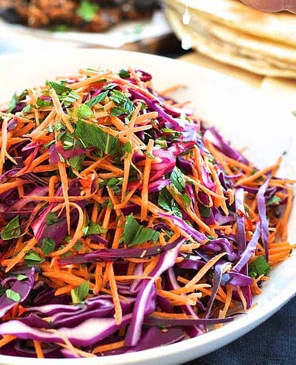 Shredded Red Cabbage, Carrot and Mint Salad