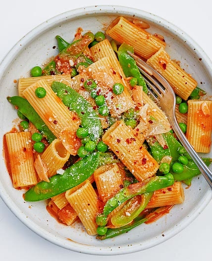 Snow pea rigatoni (Chris Morocco’s Pantry Pasta)