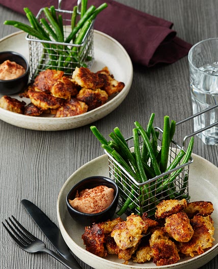 Keto chicken nuggets with green bean fries and BBQ-mayo