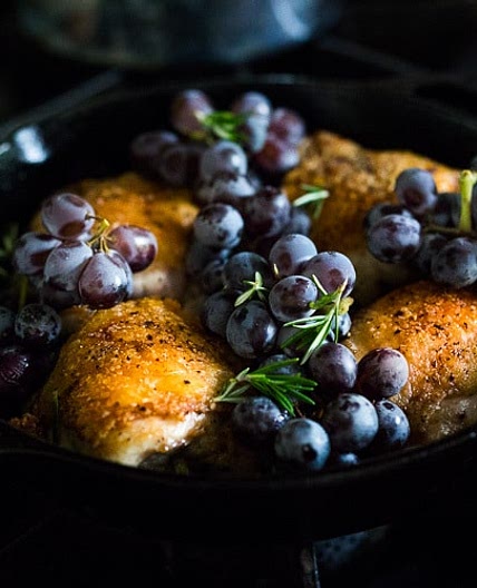 Rosemary Chicken Thighs with Roasted Grapes and Shallots