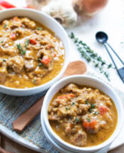 Keto harvest pumpkin and sausage soup