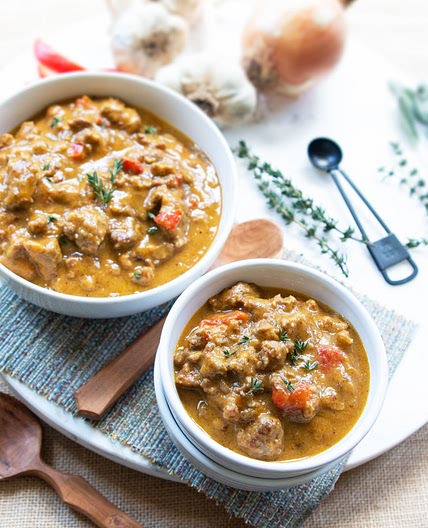 Keto harvest pumpkin and sausage soup