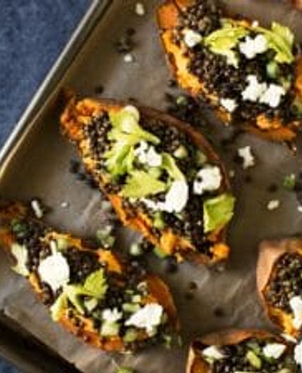 Sweet Potatoes with Goat Cheese & Lentils