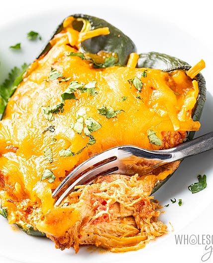 Keto Mexican Cheese & Chicken Stuffed Poblano Peppers Recipe