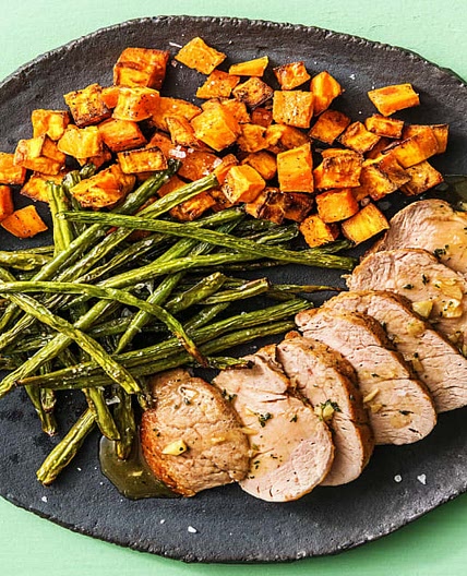 Honey-Glazed Pork Tenderloin with Sweet Potatoes and Green Beans