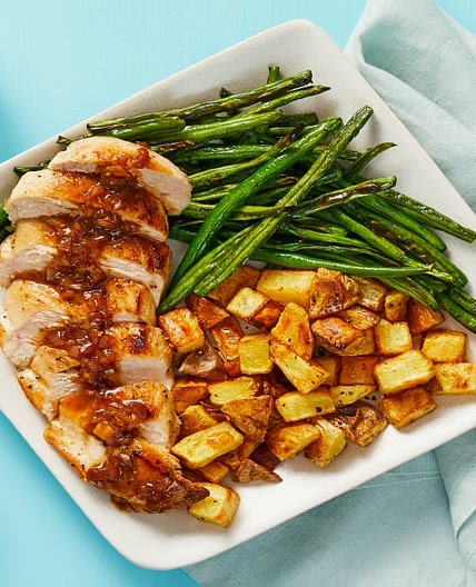 Amazing Apricot Chicken with Roasted Potatoes & Green Beans