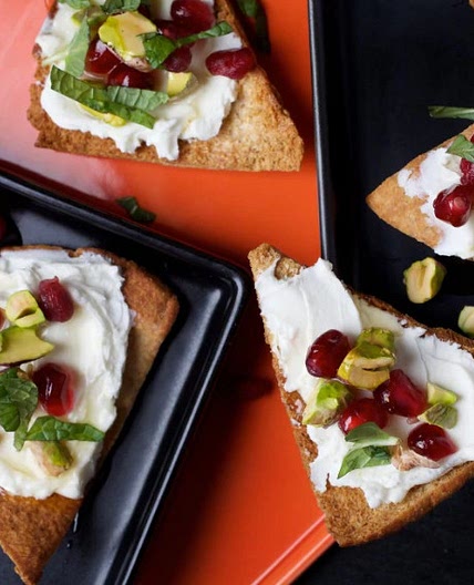 Goat Cheese Pita Toasts with Pomegranate, Pistachio and Mint - Ellie Krieger