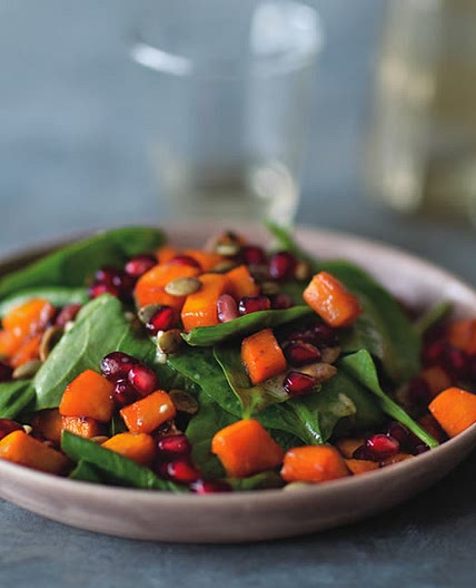 Spinach Salad with Roasted Squash, Pumpkin Seeds, and Pomegranate - Ellie Krieger